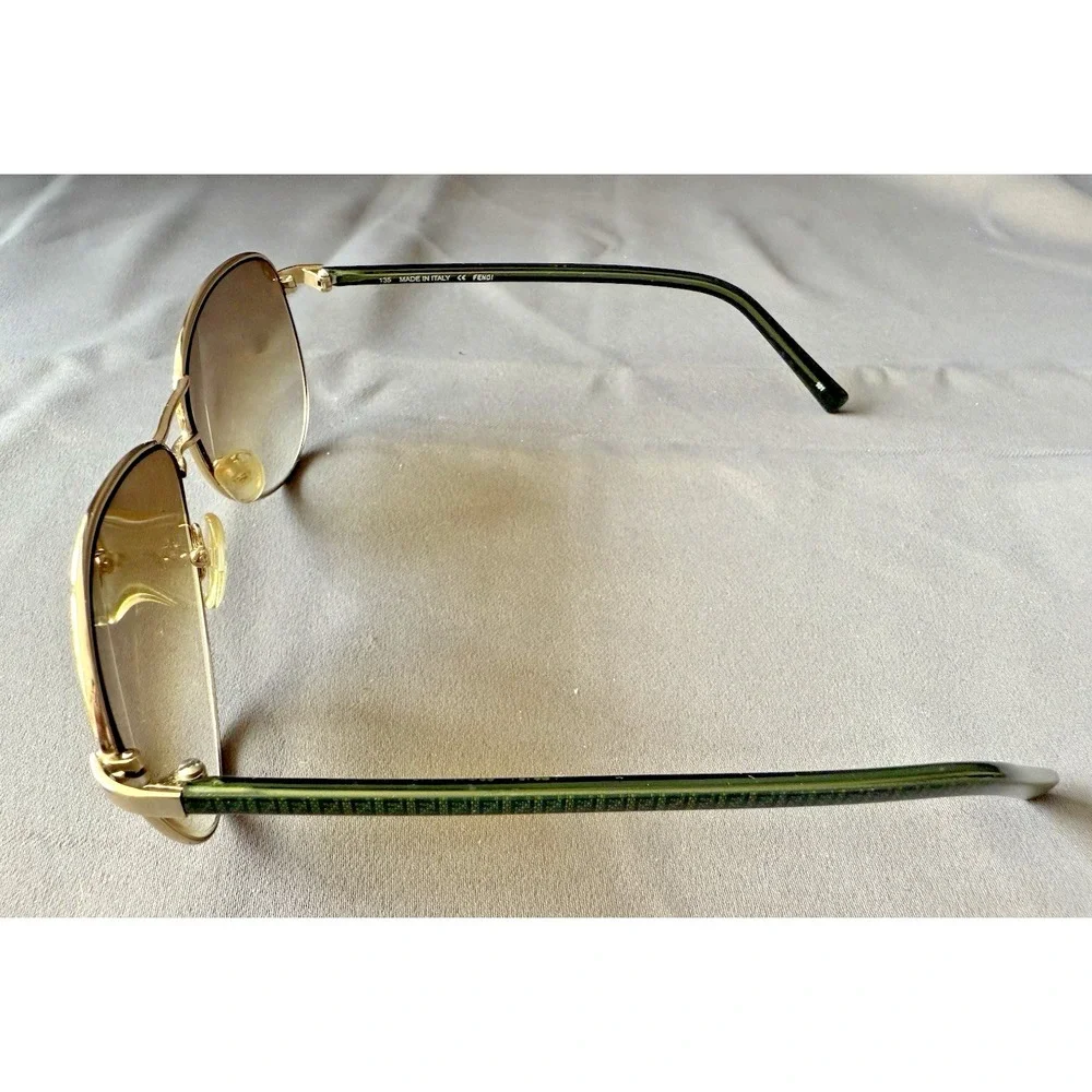 FENDI FS 5194 Aviator Sunglasses Light Gold Green Designer Metal Double‎ Bridge